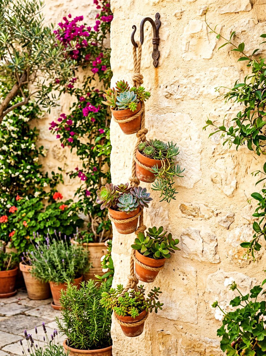 Terra cotta rope - 30 hanging container garden ideas