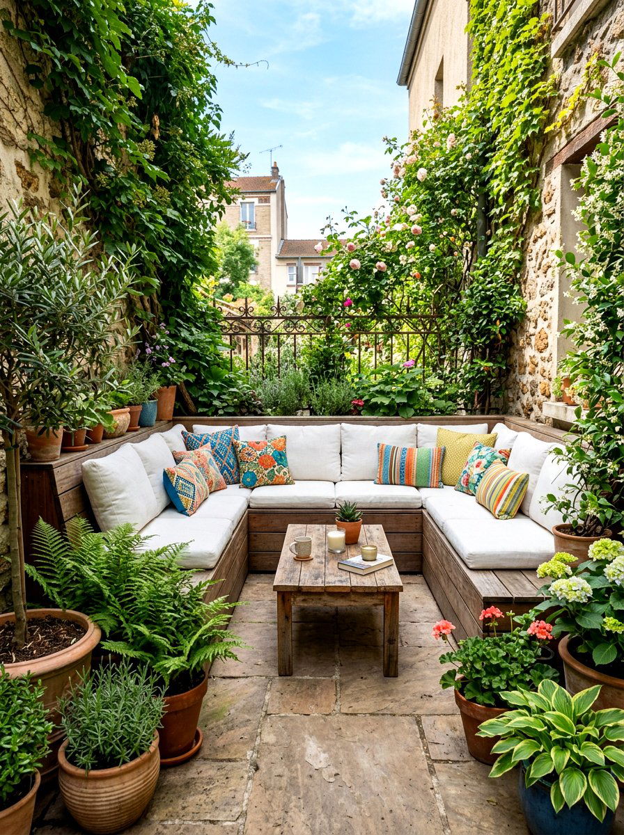 Terrace Bench Seating - 30 small terrace garden ideas
