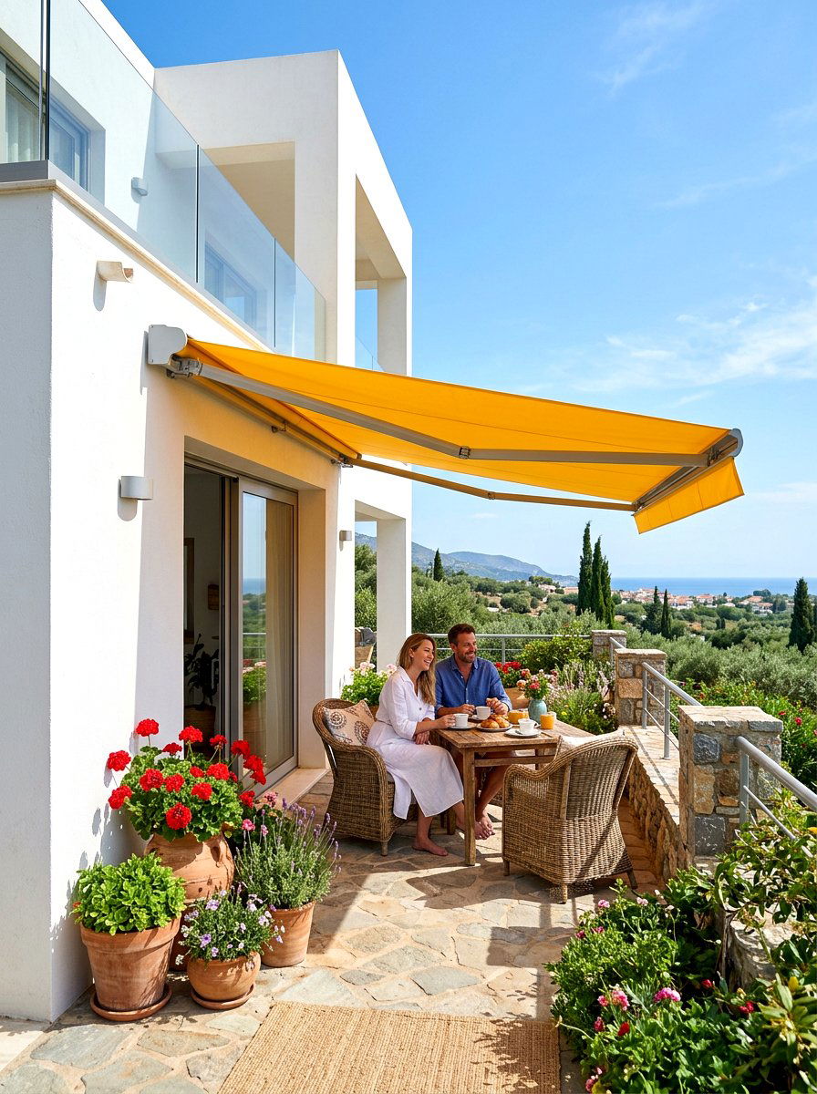 Terrace Folding Arm Canopy - 30 retractable pergola shade ideas