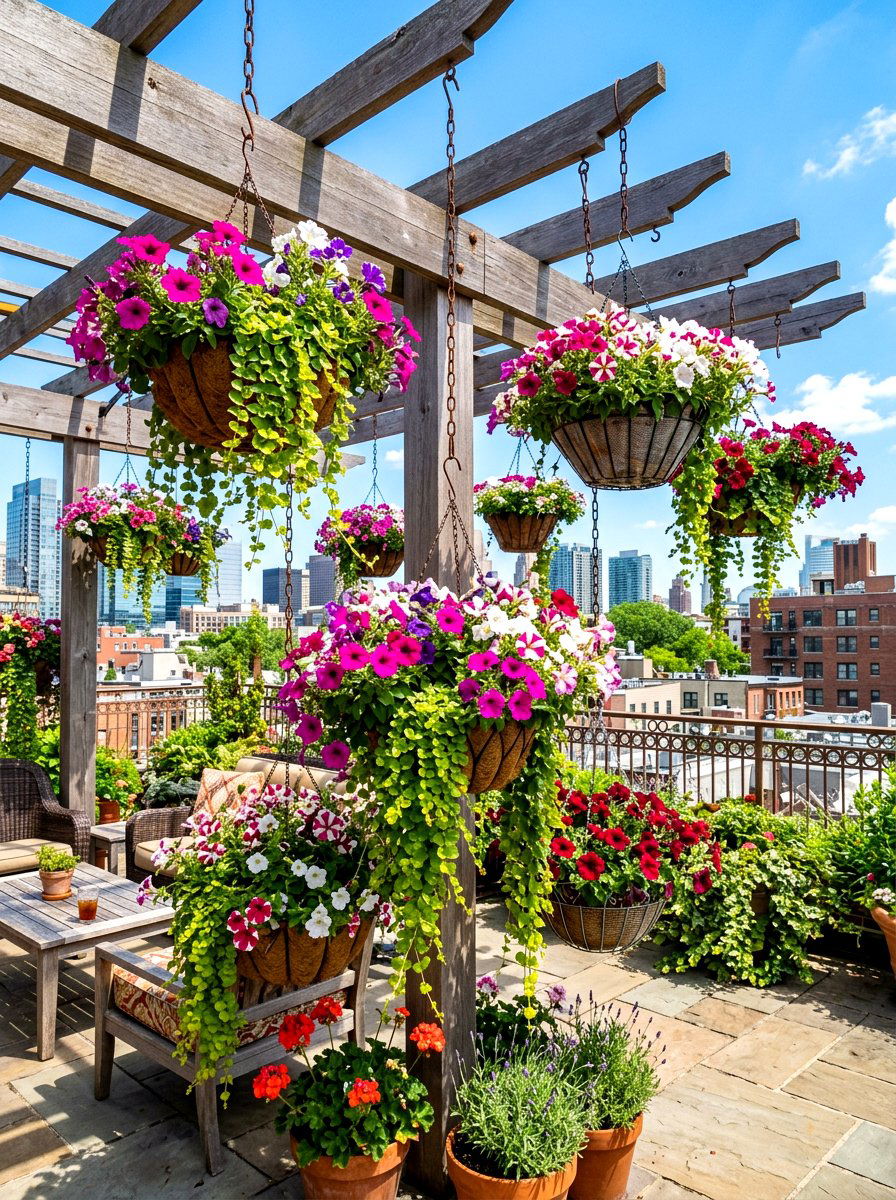 Terrace Hanging Baskets - 30 small terrace garden ideas