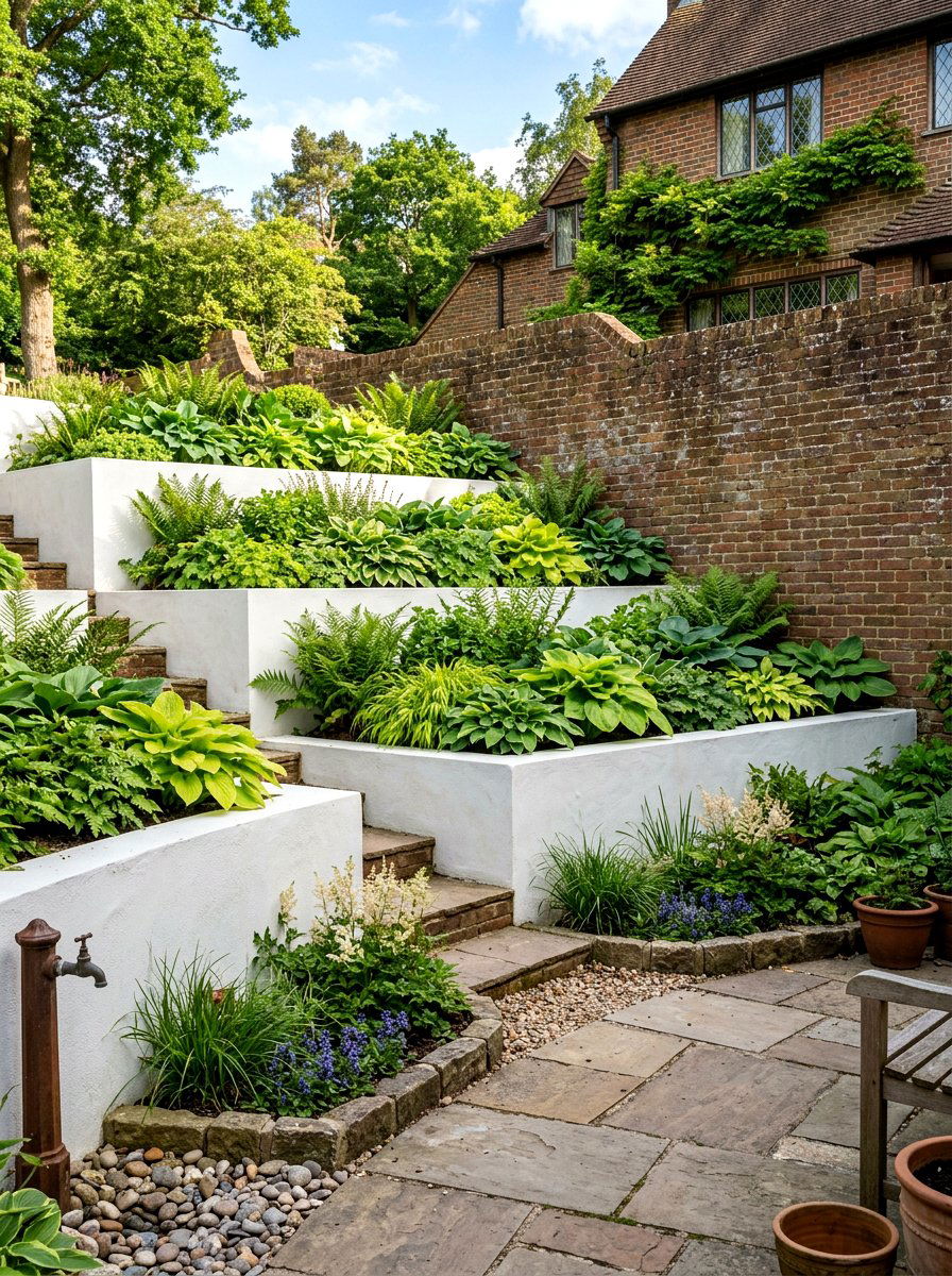 Terrace Level Brick Wall - 30 limewashed wall backyard ideas