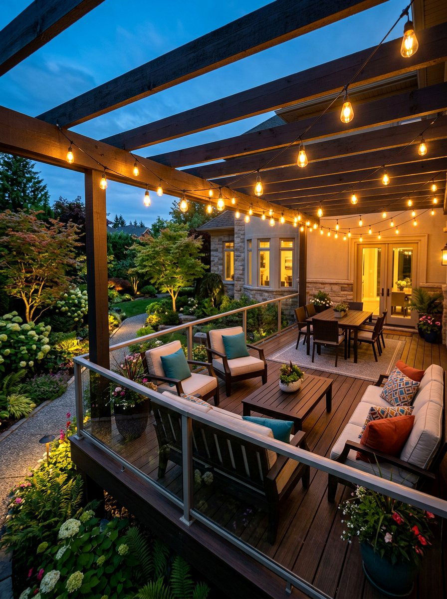 Terrace String Lights - 30 bistro lights patio ideas