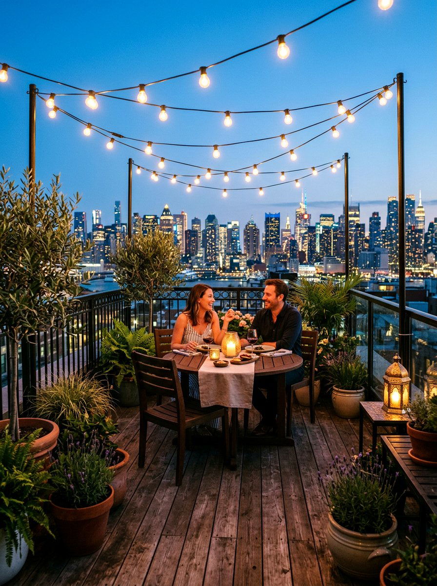 Terrace bistro lights - 30 garden lighting ideas