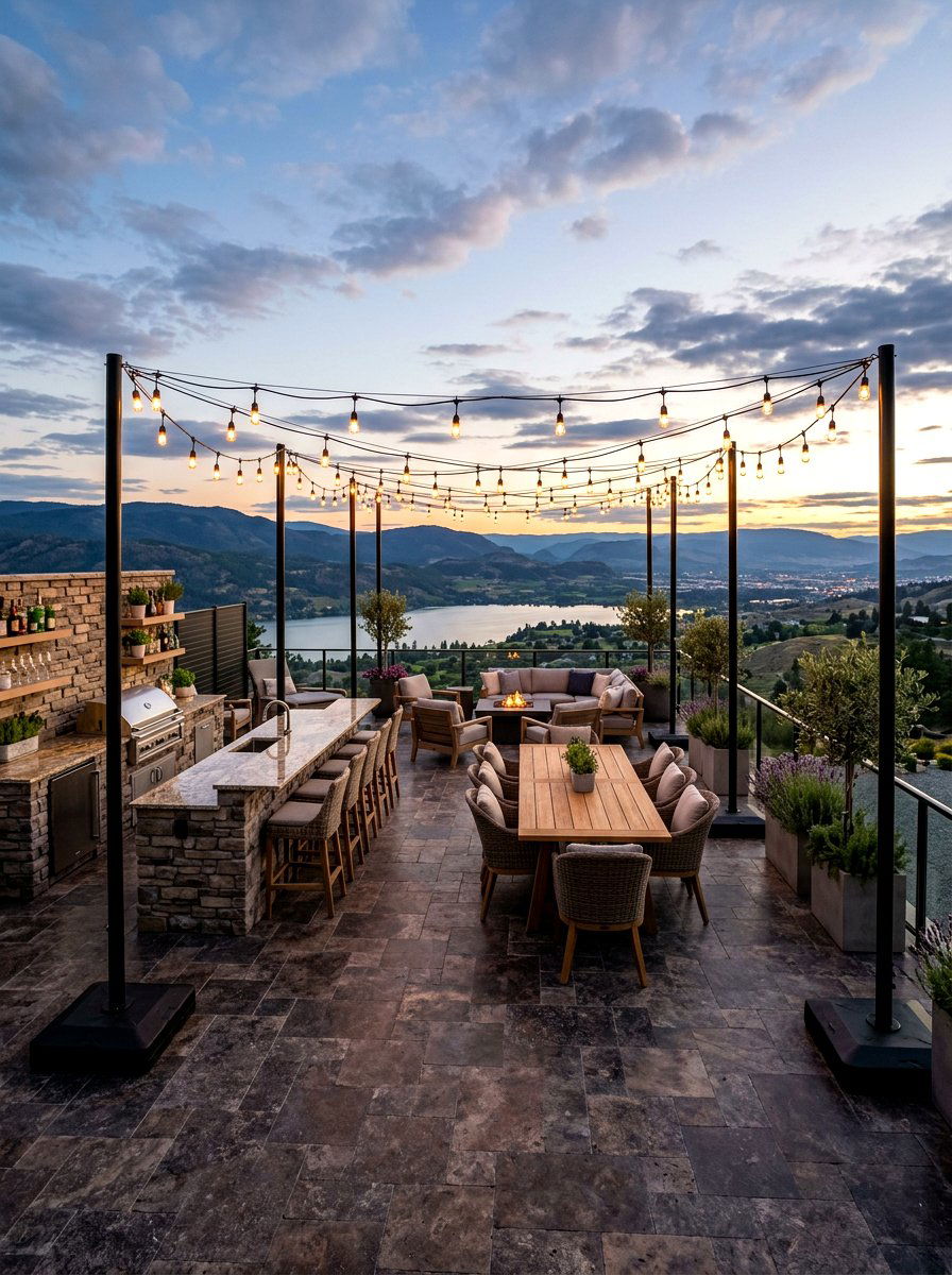 Terrace curtain string light - 30 patio curtain string light ideas