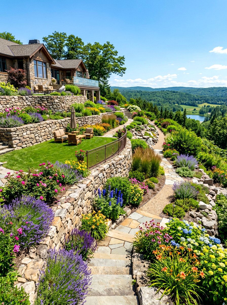 Terraced Backyard Slope - 30 garden retaining wall ideas