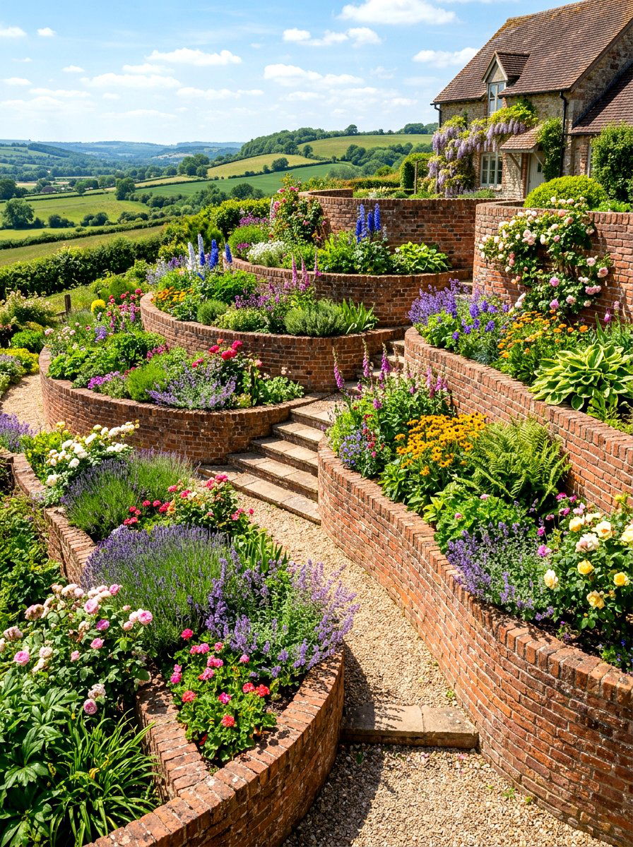 Terraced Brick Edge - 30 brick garden edging ideas