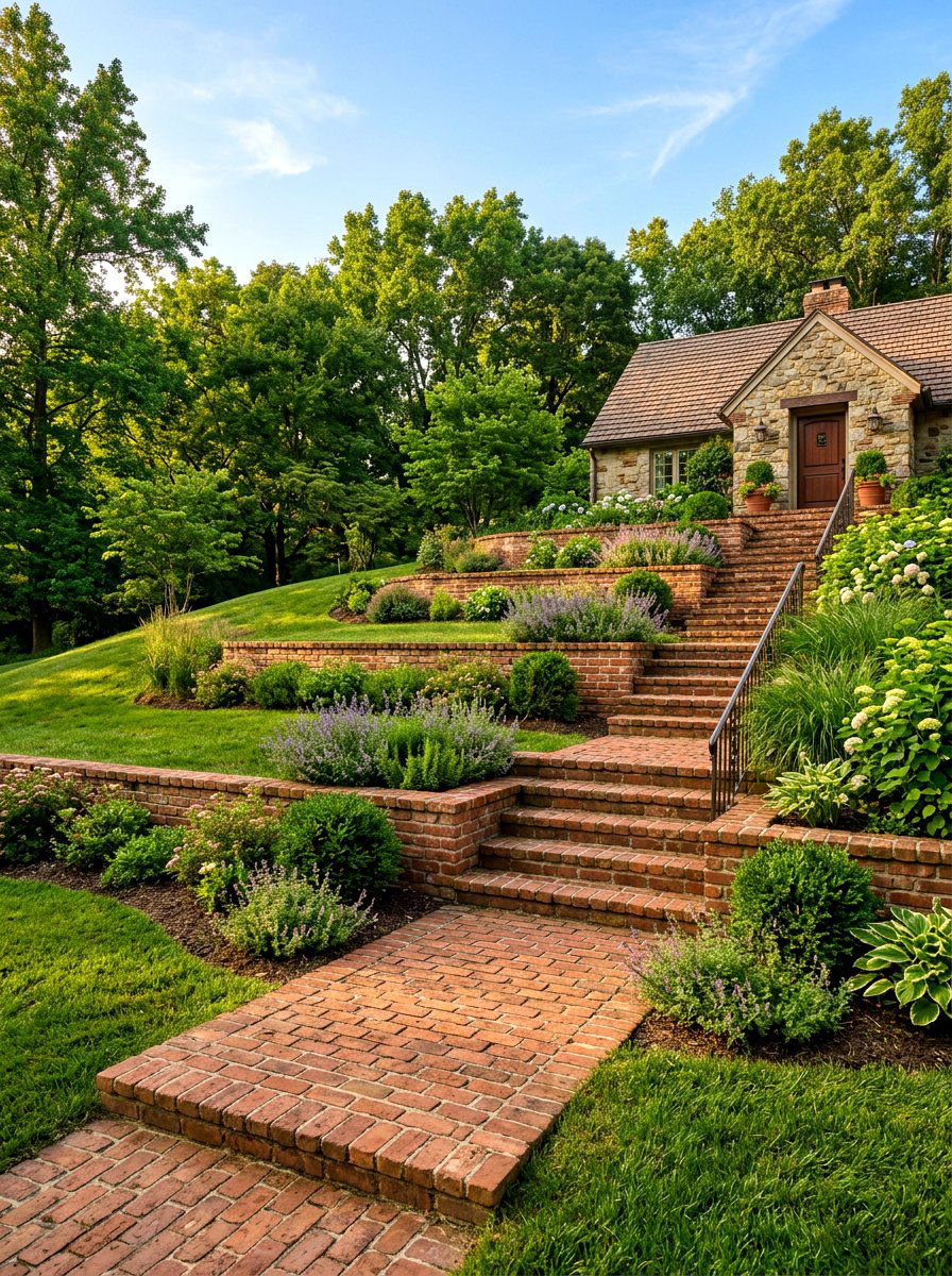 Terraced Brick Entrance - 30 brick stoop ideas