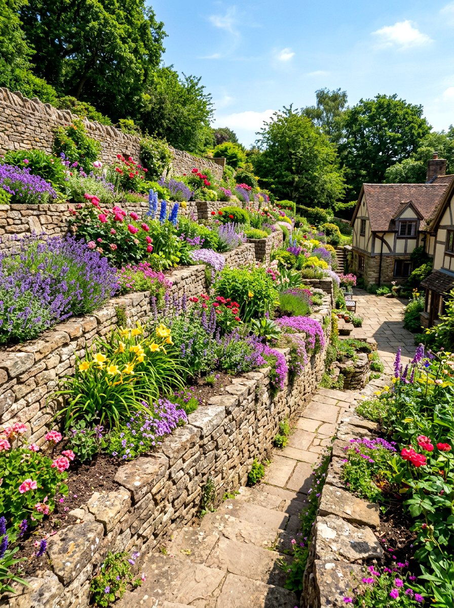 Terraced Flower Garden - 30 flower garden ideas