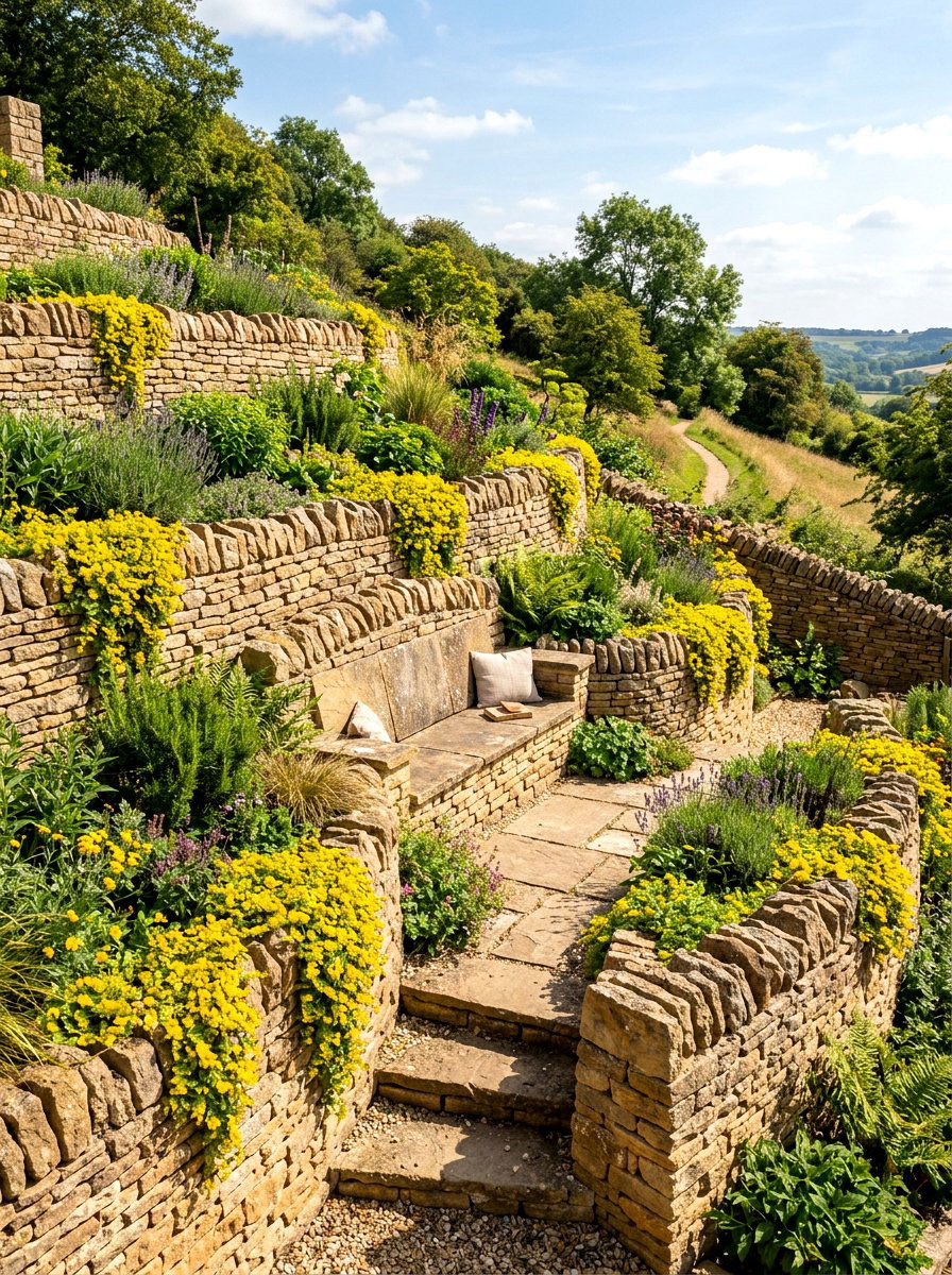 Terraced Garden Wall With Bench - 30 seat wall ideas