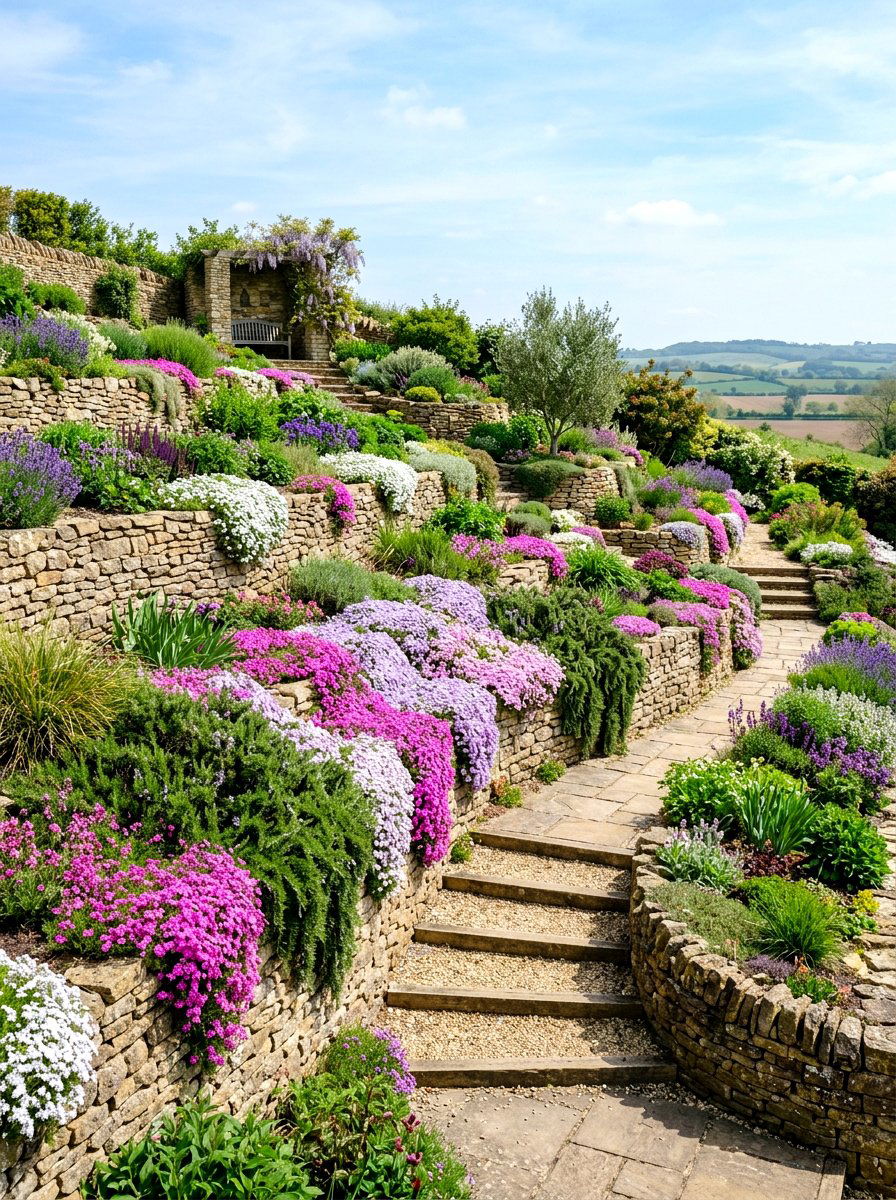 Terraced Hillside Garden - 30 small flower bed ideas