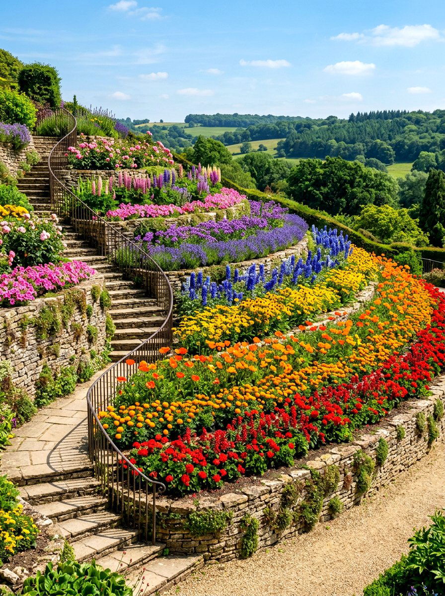 Terraced Hillside Raised Flower Bed - 30 raised flower bed ideas