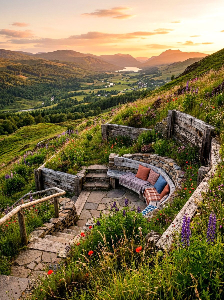 Terraced Hillside Seating Pit - 30 conversation pit patio ideas