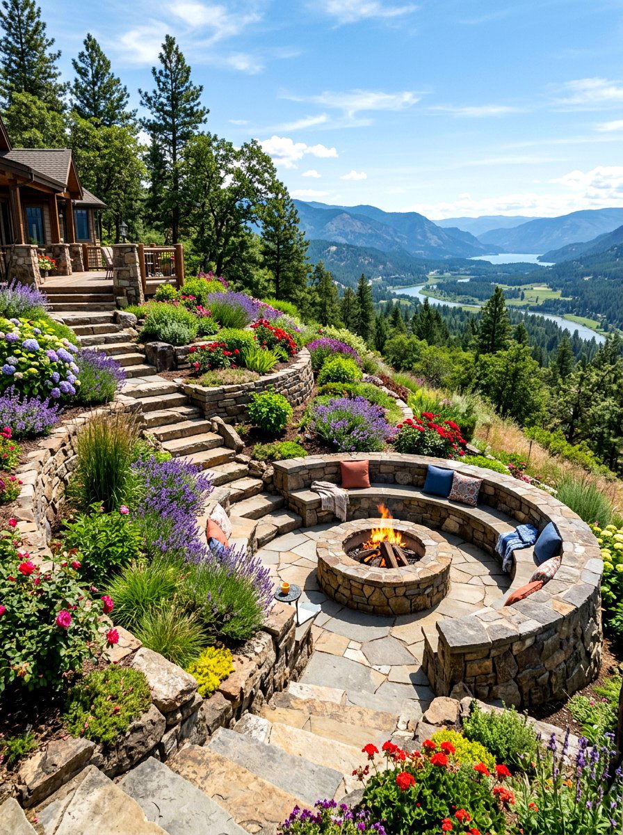 Terraced Hillside Sunken Fire Pit - 30 sunken fire pit ideas