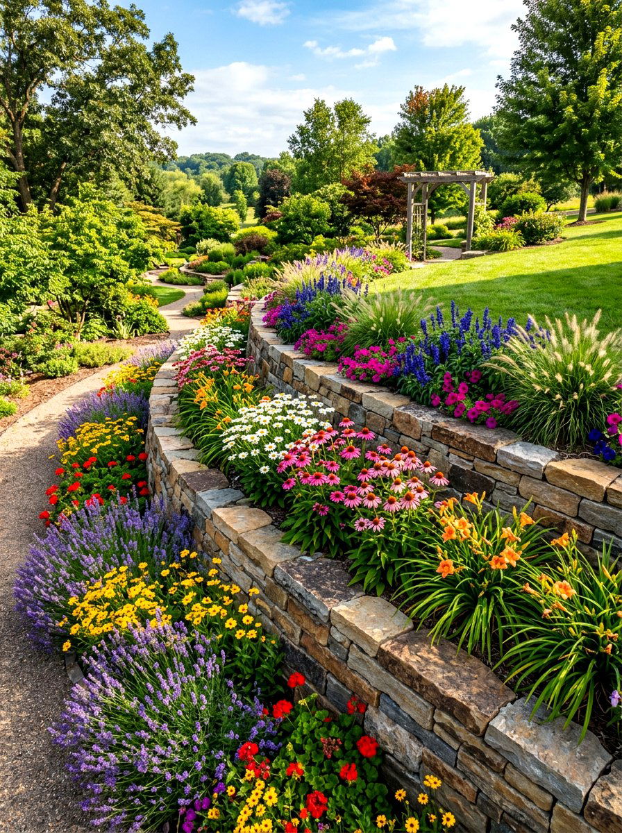 Terraced Retaining Wall - 30 retaining wall flower bed ideas
