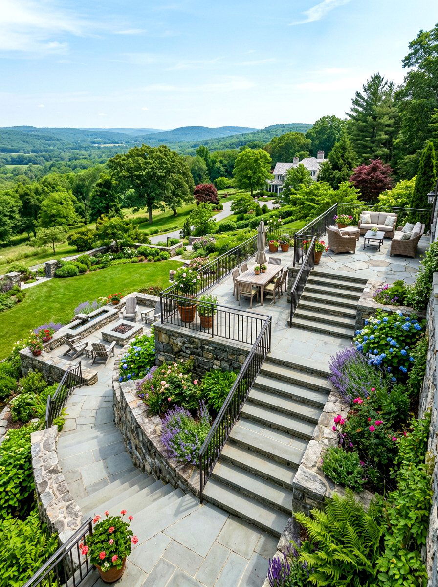 Terraced Stone Patio - 30 stone courtyard patio ideas