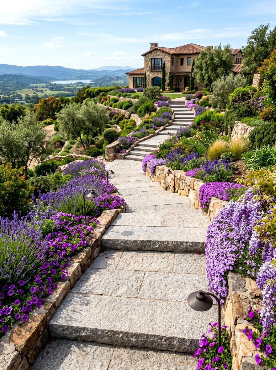 Terraced Stone Step - 30 front walkway ideas
