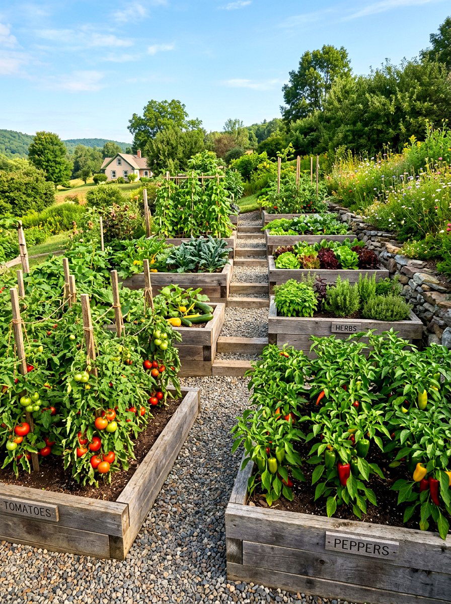 Terraced Vegetable Garden - 30 hillside landscaping ideas