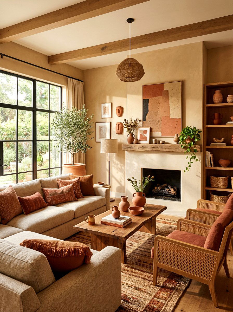 Terracotta Accent Pieces - 30 toasted beige living room ideas
