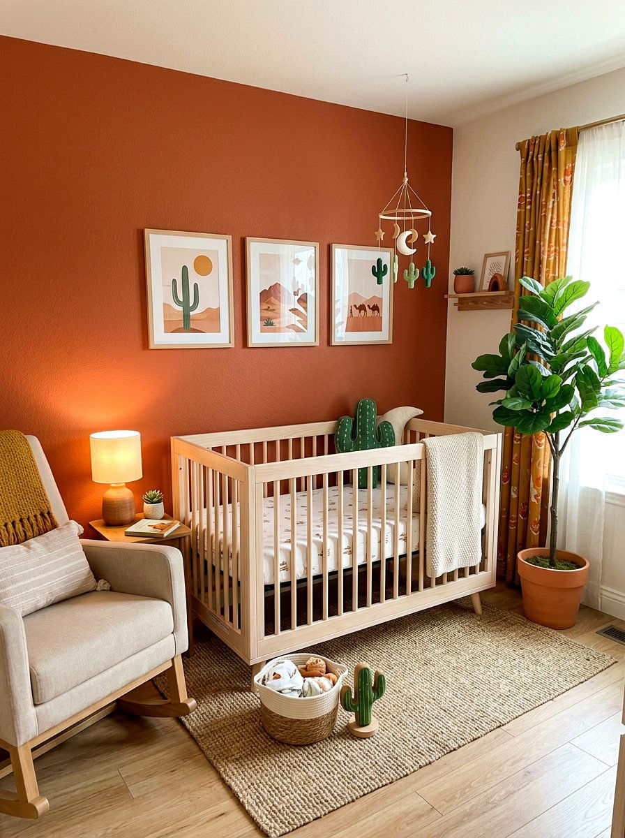 Terracotta Accent Wall - 30 crib corner styling ideas