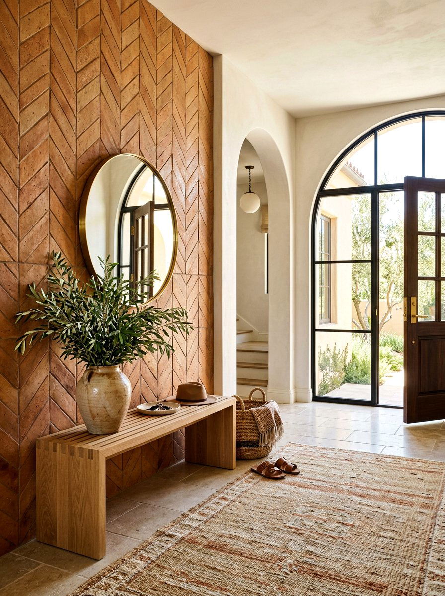 Terracotta Accent Wall - 30 foyer accent wall ideas