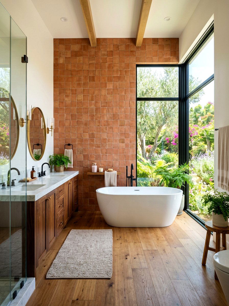 Terracotta Accent Wall - 30 terracotta bathroom ideas