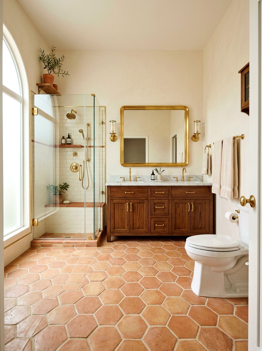 Terracotta And Brass Bathroom - 30 Mediterranean bathroom ideas