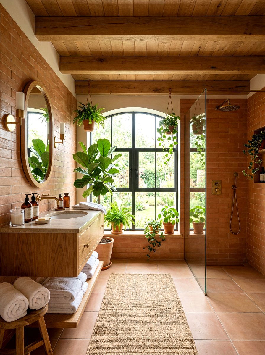 Terracotta And Natural Wood - 30 terracotta bathroom ideas