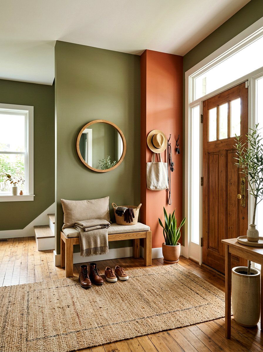 Terracotta And Olive Entryway - 30 color blocked room ideas