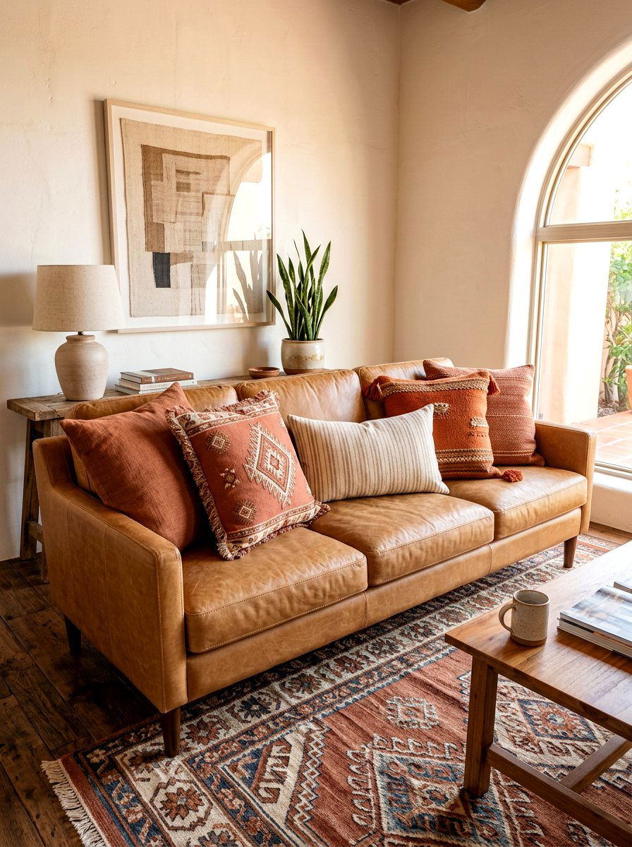 Terracotta And Rust Earth Tone Pillows - 30 layered throw pillow ideas