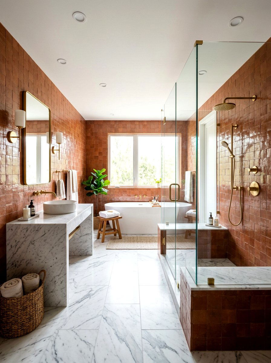 Terracotta And White Marble - 30 terracotta bathroom ideas
