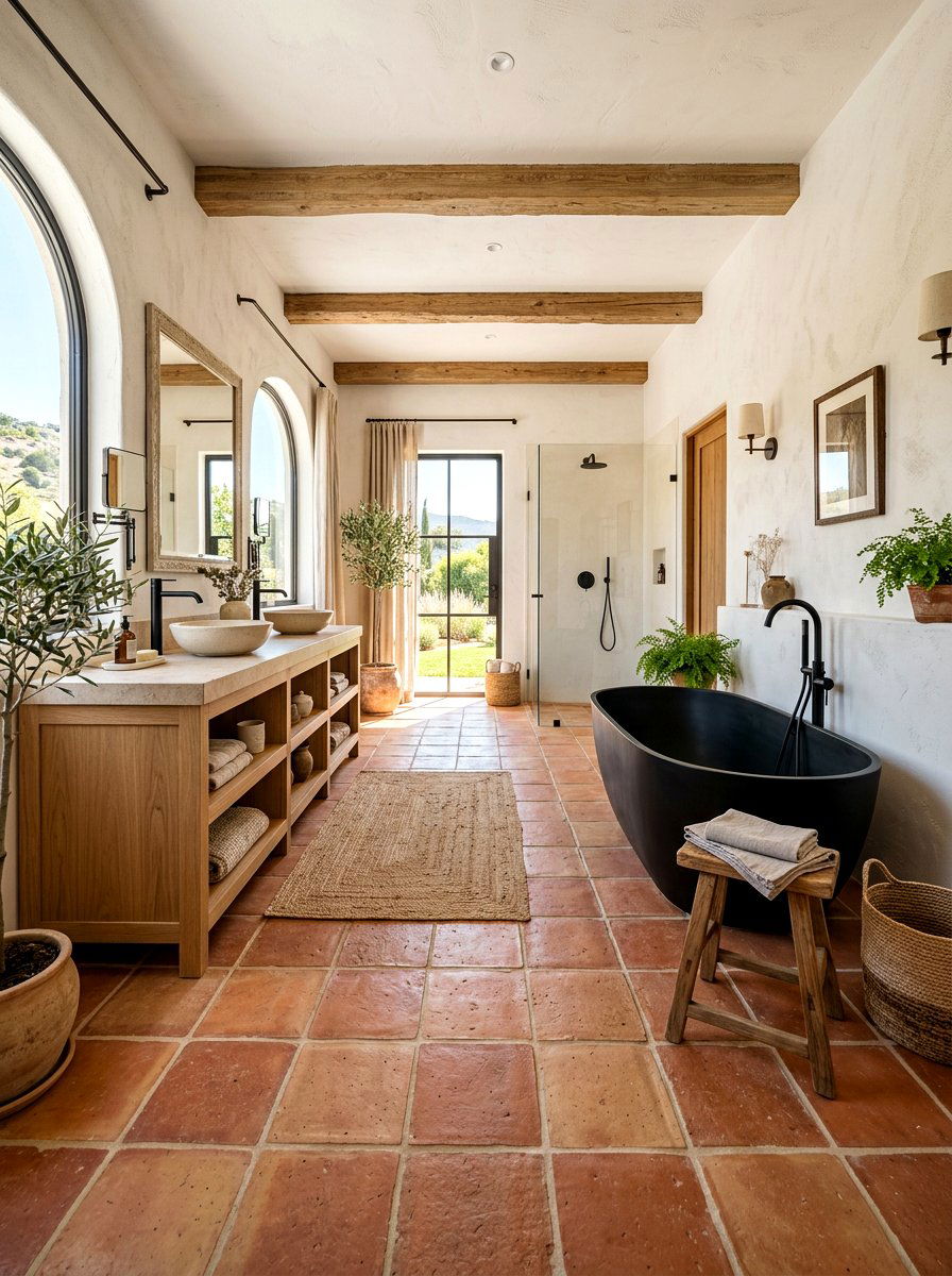 Terracotta Bathroom Floor - 30 rustic luxury bathroom ideas
