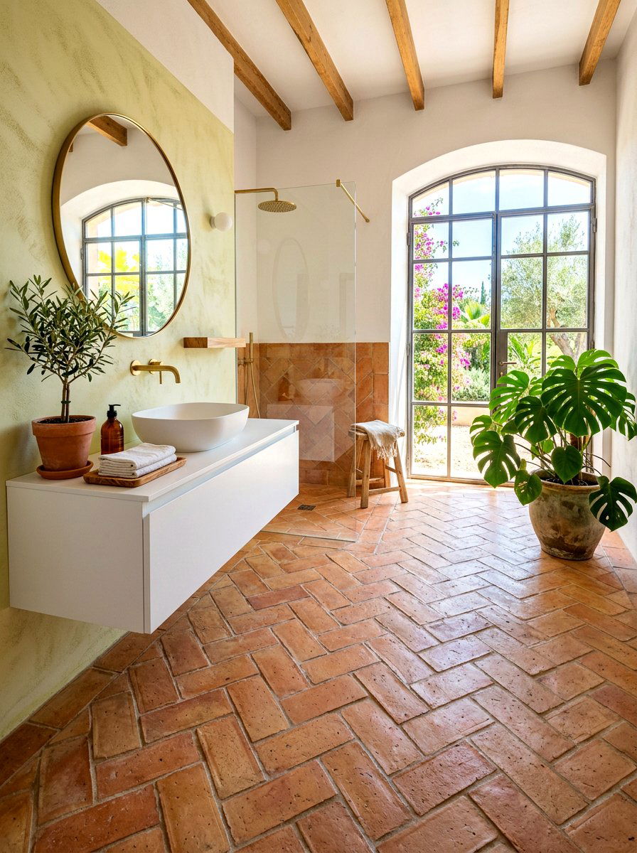 Terracotta Bathroom Floor - 30 boho bathroom ideas