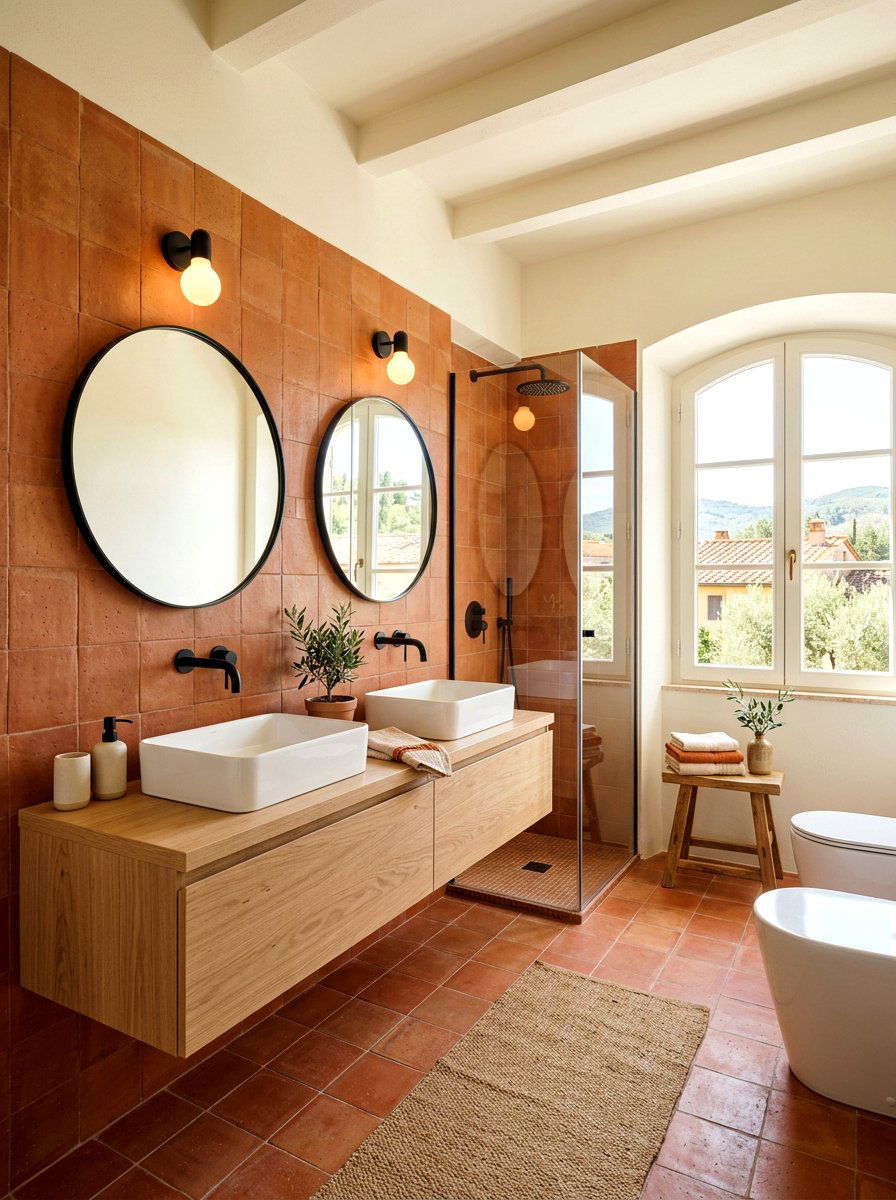 Terracotta Bathroom Tile - 30 sunset bathroom ideas