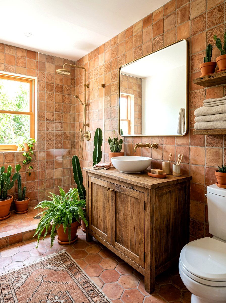 Terracotta Bathroom Tiles - 30 bathroom jungle ideas