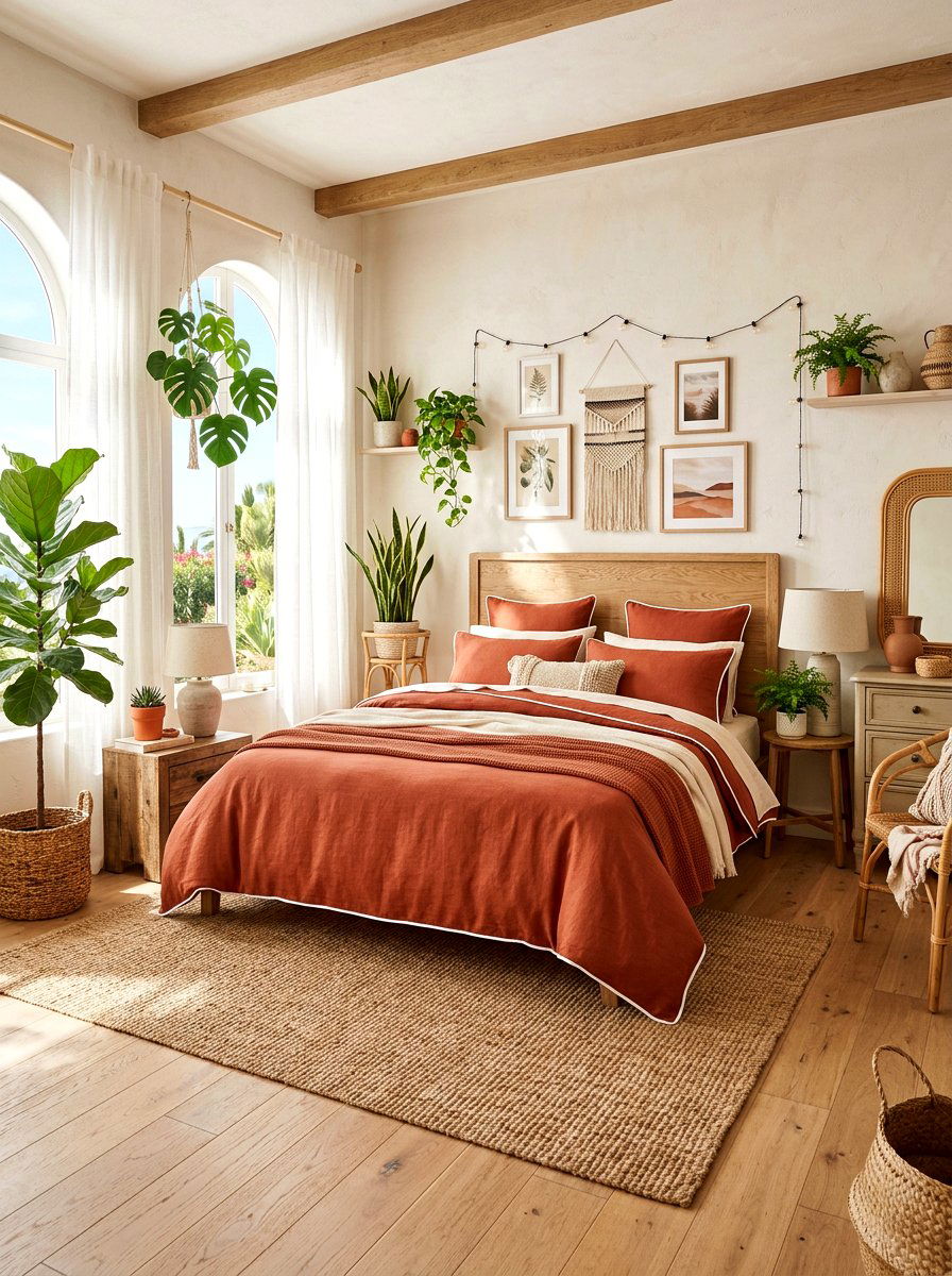 Terracotta Bedding With White Piping - 30 piped bedding bedroom ideas
