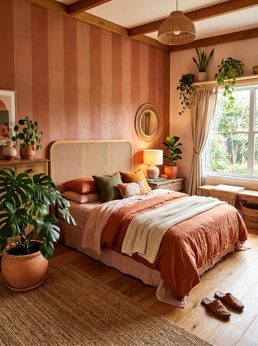 Terracotta Bedroom - 30 striped wall ideas