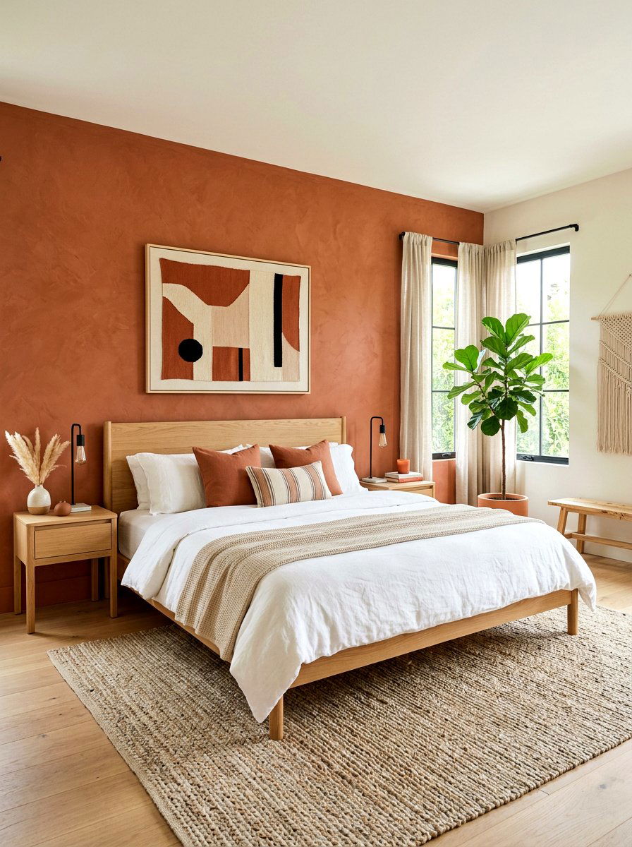 Terracotta Bedroom Wall - 30 earthy bedroom decor ideas
