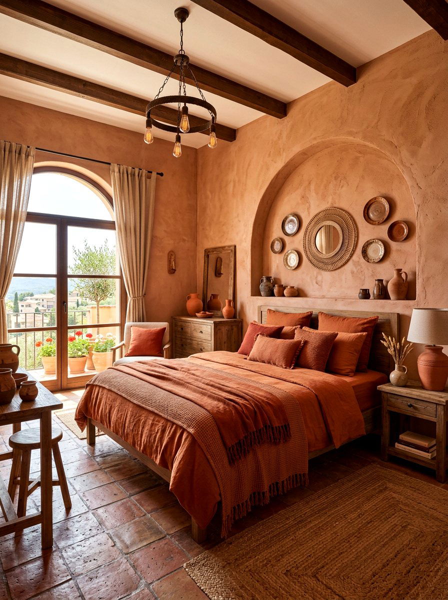 Terracotta Bedroom - 30 monochromatic bedroom ideas