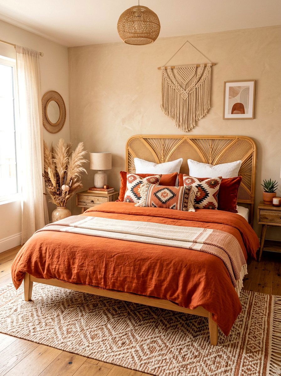 Terracotta Boho Chic Bed - 30 cozy bedscape ideas