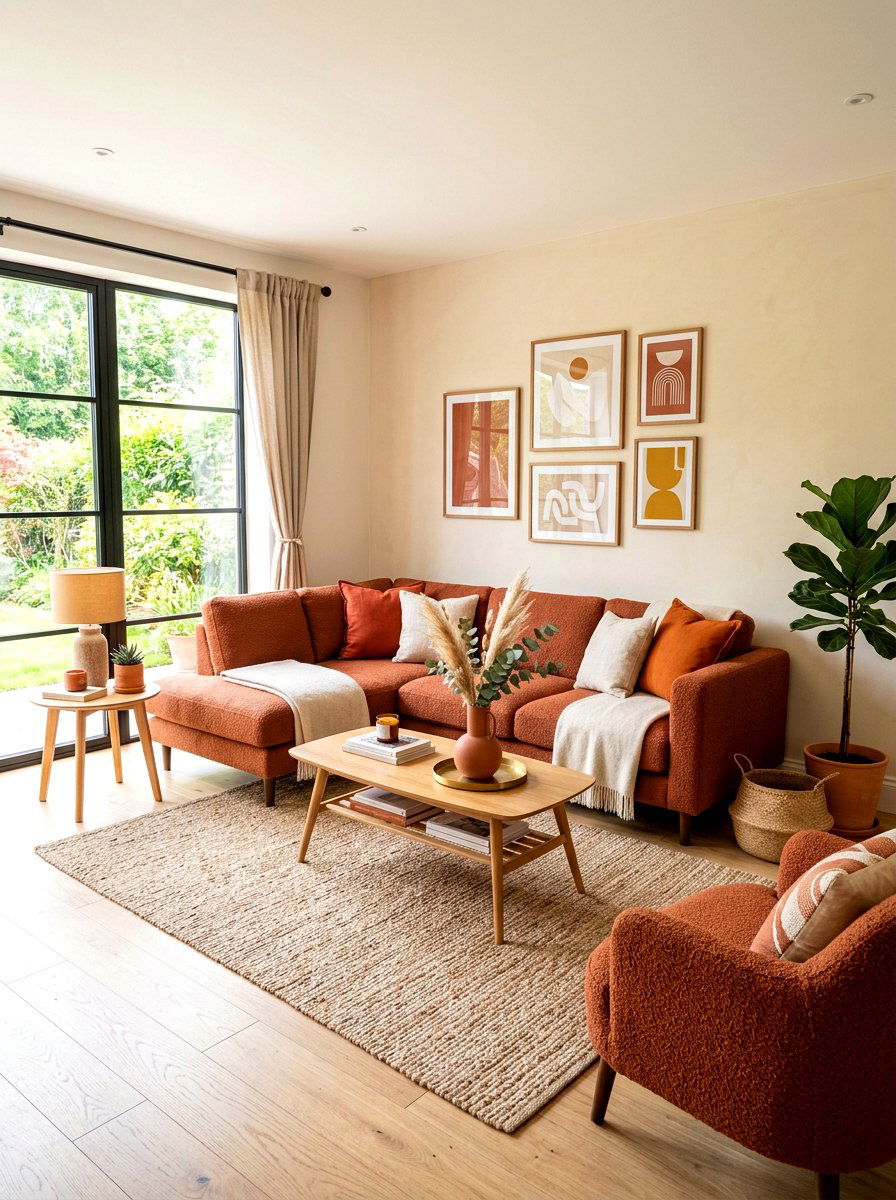 Terracotta Boucle Accent Room - 30 boucle living room ideas