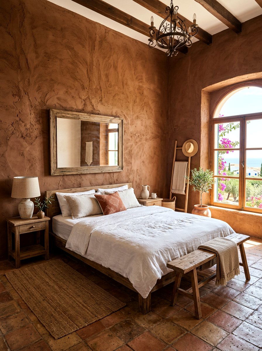 Terracotta Brown Clay Walls - 30 all brown bedroom ideas