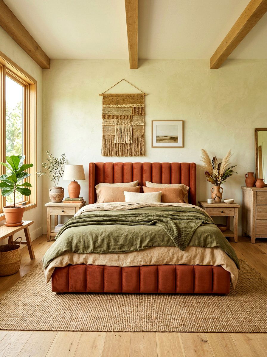 Terracotta Channel Tufted Bed - 30 channel tufted bed ideas
