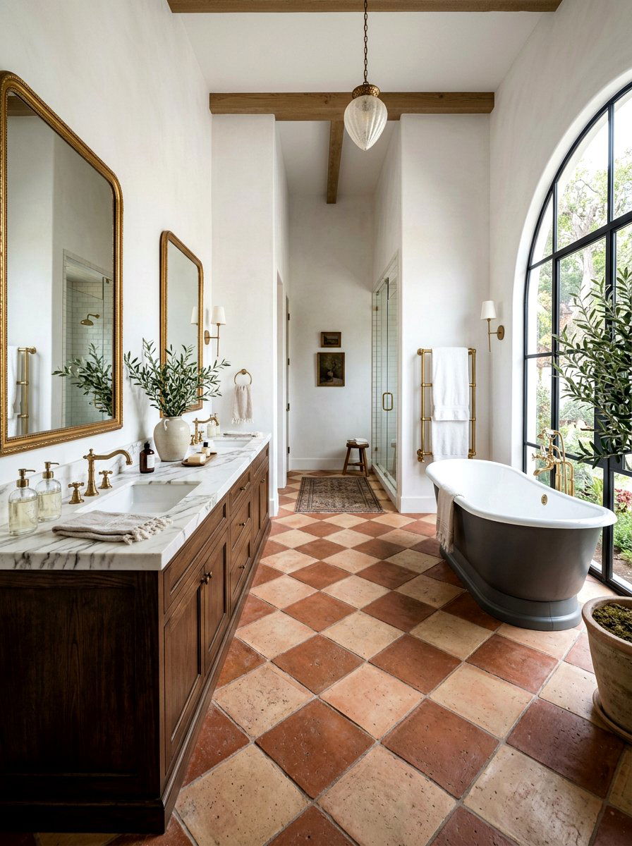 Terracotta Checkerboard Floor - 30 terracotta bathroom ideas