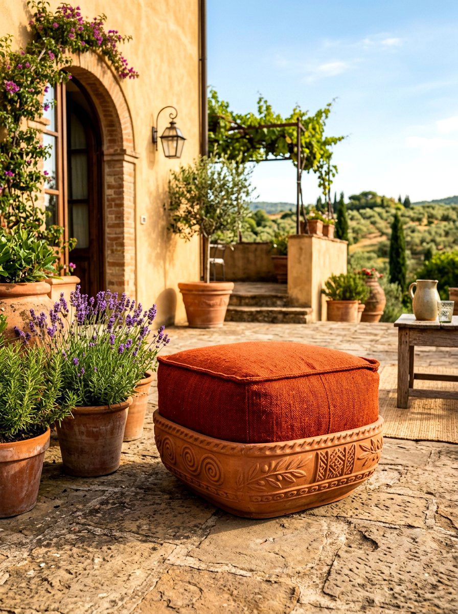 Terracotta Clay Pouf - 30 outdoor pouf lounge ideas