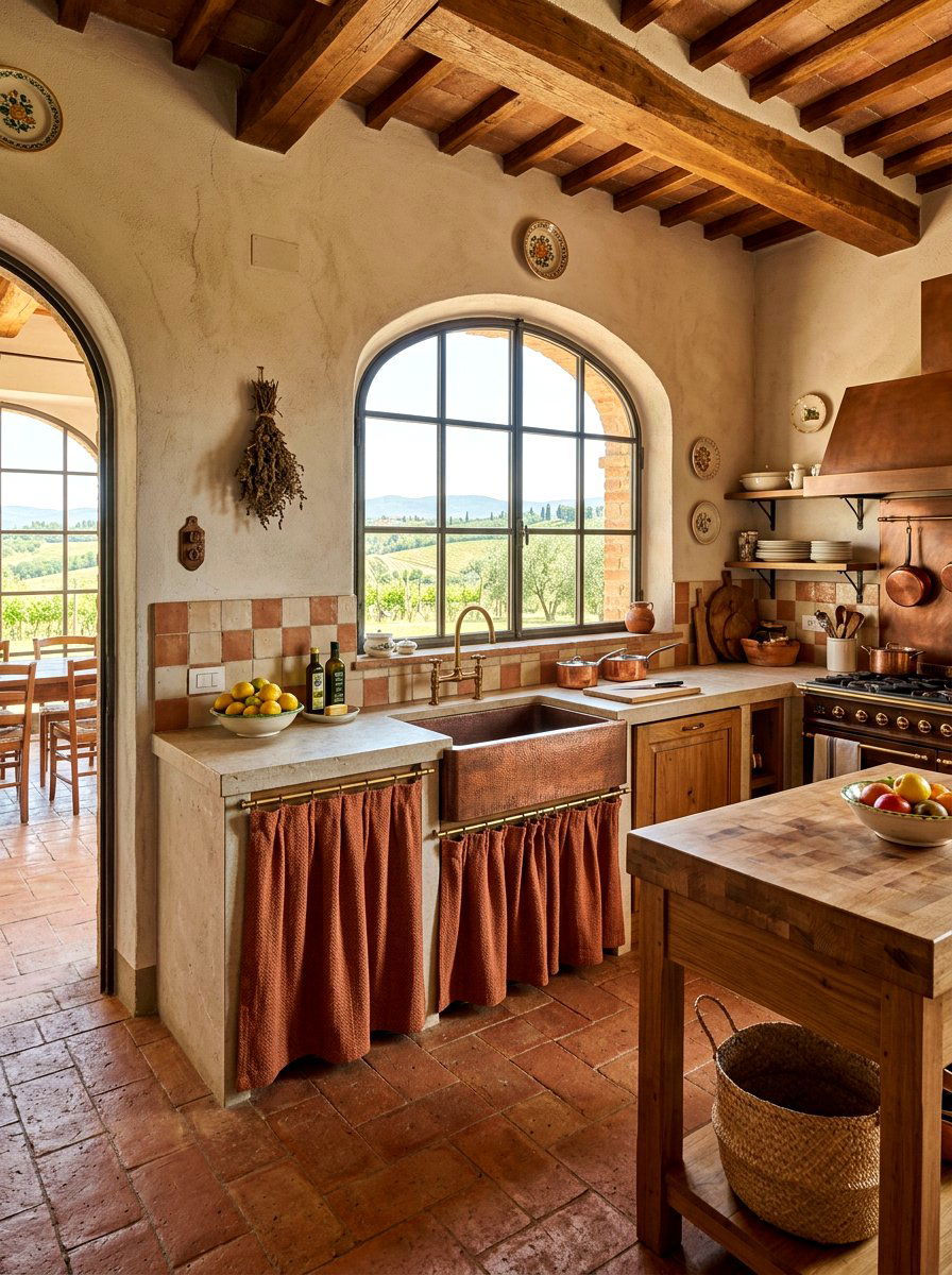 Terracotta Cotton Sink Skirt - 30 sink skirt kitchen ideas