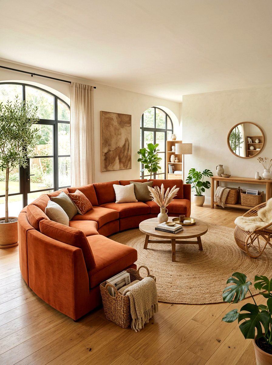 Terracotta Curved Sectional Living Room - 30 curved sectional living room ideas