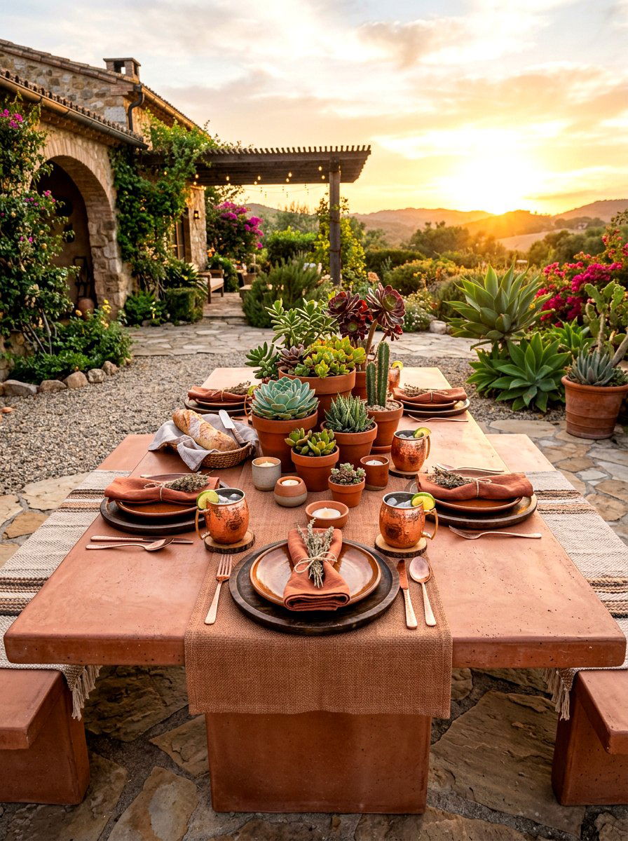 Terracotta Earthy Picnic Table - 30 outdoor picnic table decor ideas