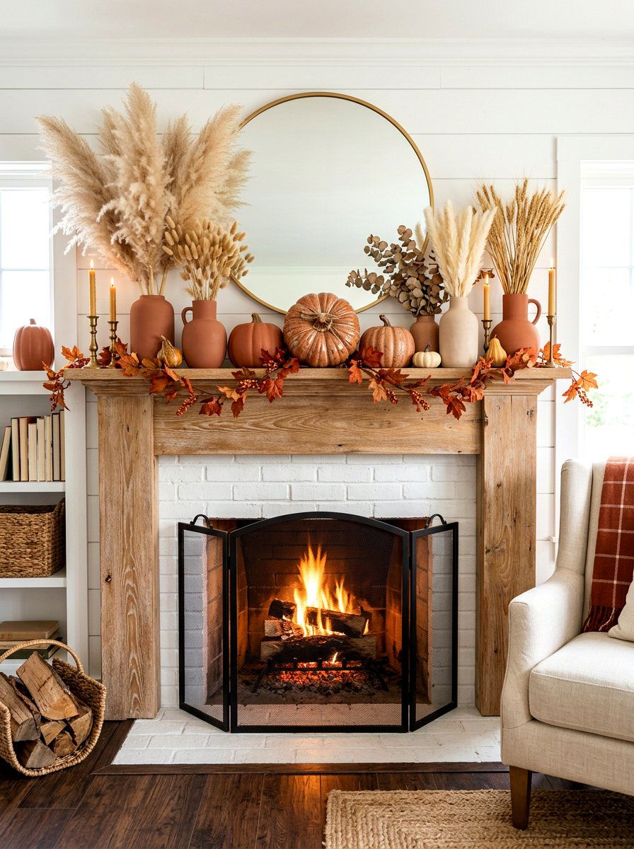 Terracotta Fall Palette - 30 Halloween mantel decor ideas