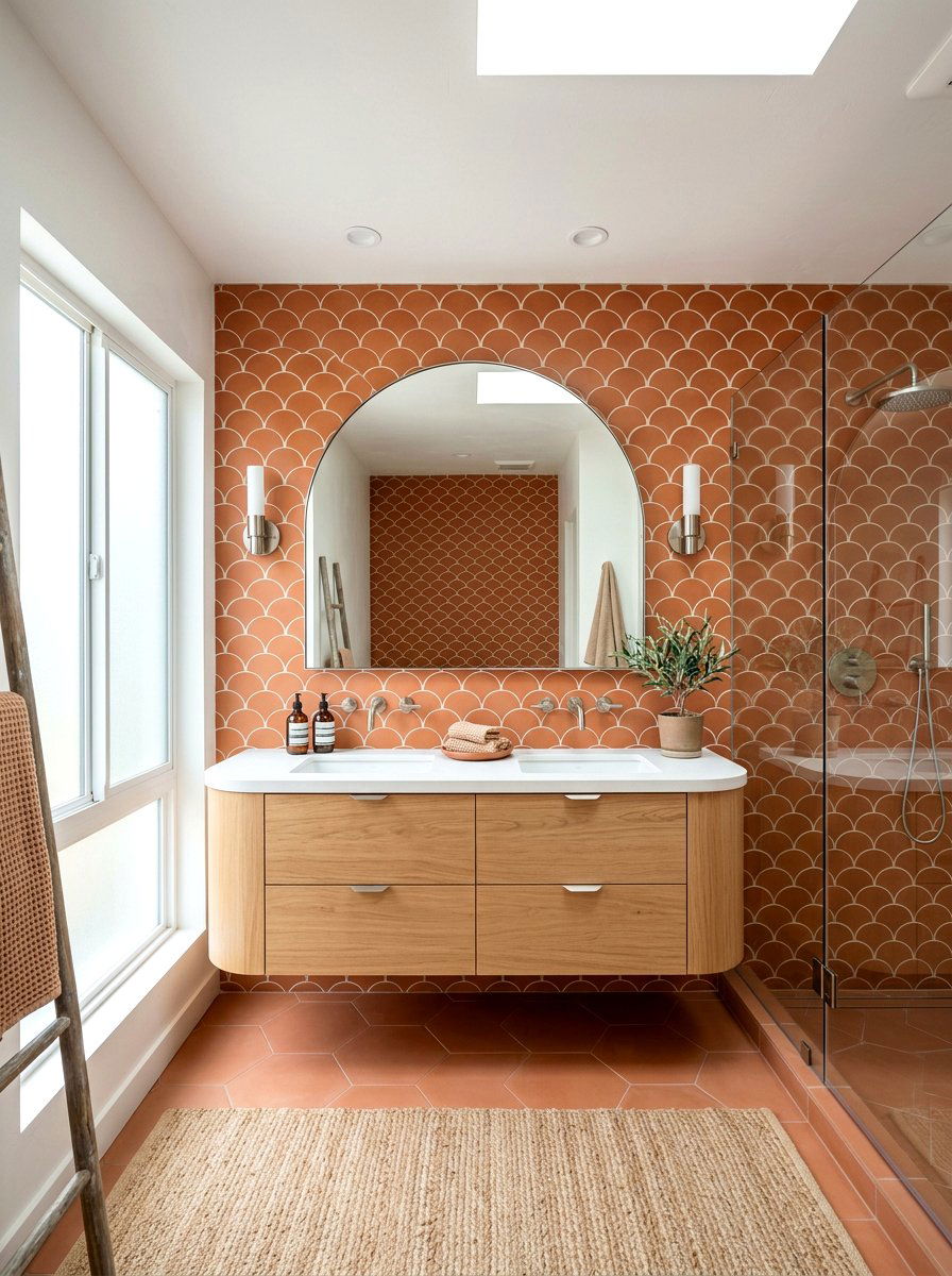Terracotta Fish Scale Tile Bathroom - 30 terracotta powder room ideas
