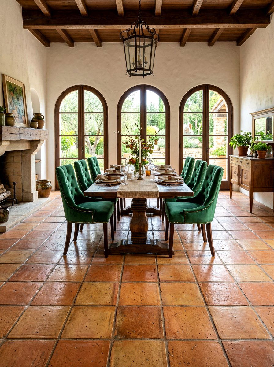 Terracotta Floor Dining Room - 30 Tuscan supper room ideas